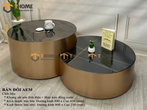 Bàn sofa nhập khẩu inox mạ pvd đồng xước xoay hình tròn BSF-06NK