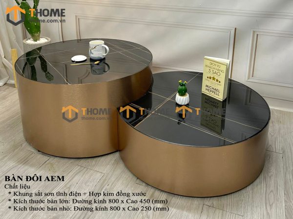 Bàn sofa nhập khẩu inox mạ pvd đồng xước xoay hình tròn BSF-06NK