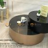 Bàn sofa nhập khẩu inox mạ pvd đồng xước xoay hình tròn BSF-06NK