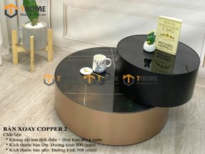 Bàn sofa nhập khẩu inox mạ pvd đồng xước xoay hình tròn BSF-06NK