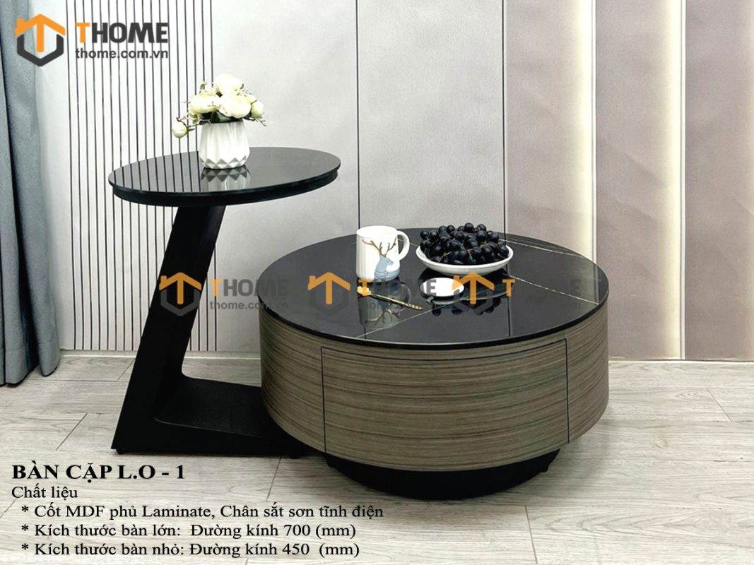 Bàn sofa nhập khẩu gỗ công nghiệp mặt đá hình tròn mẹ bồng con BSF-07NK