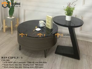 Bàn sofa nhập khẩu gỗ công nghiệp mặt đá hình tròn mẹ bồng con BSF-07NK