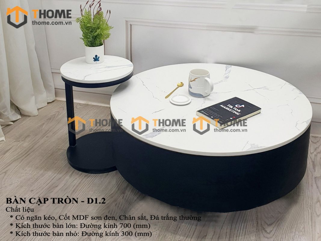 Bàn sofa nhập khẩu gỗ công nghiệp mặt đá hình tròn mẹ bồng con BSF-07NK