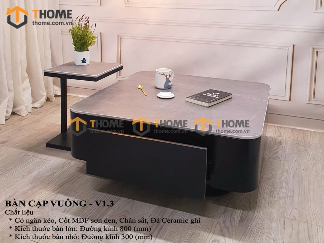 Bàn sofa nhập khẩu mặt đá hình vuông mẹ bồng con BSF-08NK