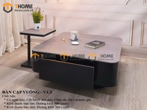 Bàn sofa nhập khẩu mặt đá hình vuông mẹ bồng con BSF-08NK