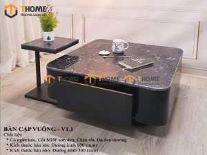 Bàn sofa nhập khẩu mặt đá hình vuông mẹ bồng con BSF-08NK