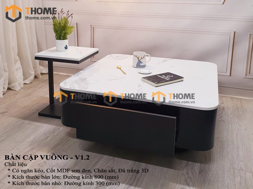 Bàn sofa nhập khẩu mặt đá hình vuông mẹ bồng con BSF-08NK