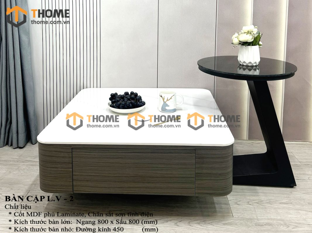 Bàn sofa nhập khẩu mặt đá hình vuông mẹ bồng con BSF-08NK