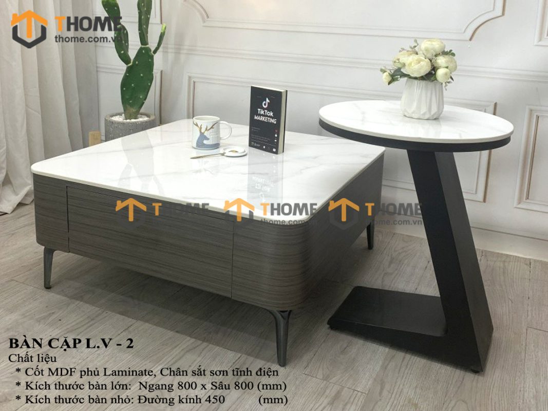 Bàn sofa nhập khẩu mặt đá hình vuông mẹ bồng con BSF-08NK