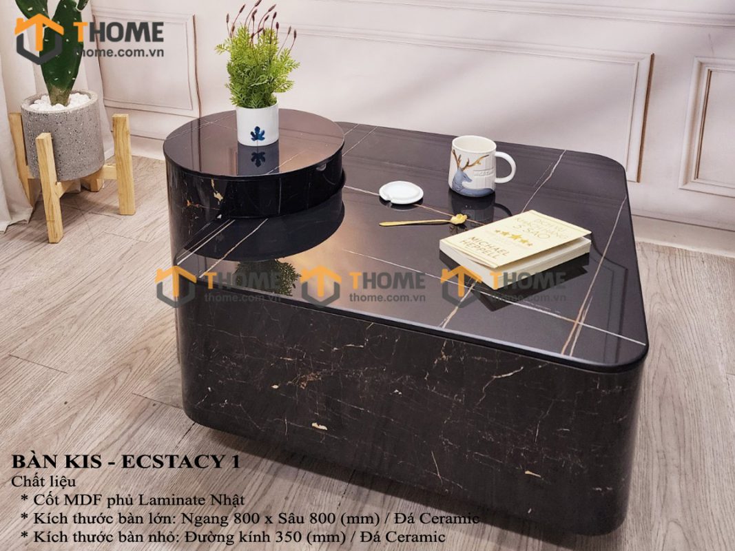 Bàn sofa nhập khẩu mặt đá hình vuông mẹ bồng con BSF-08NK