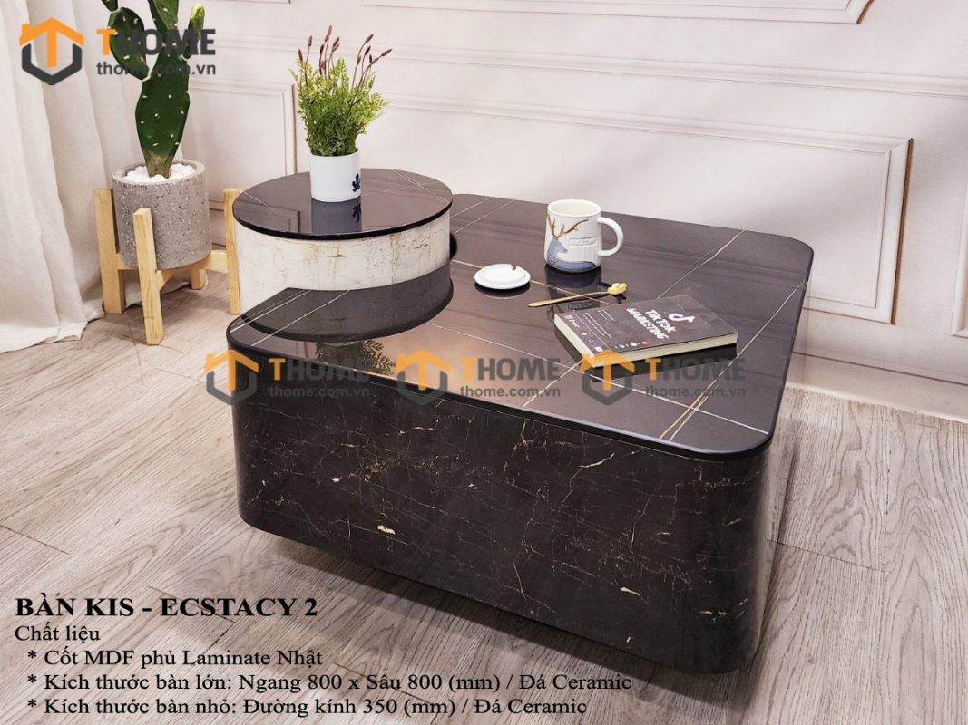 Bàn sofa nhập khẩu mặt đá hình vuông mẹ bồng con BSF-08NK