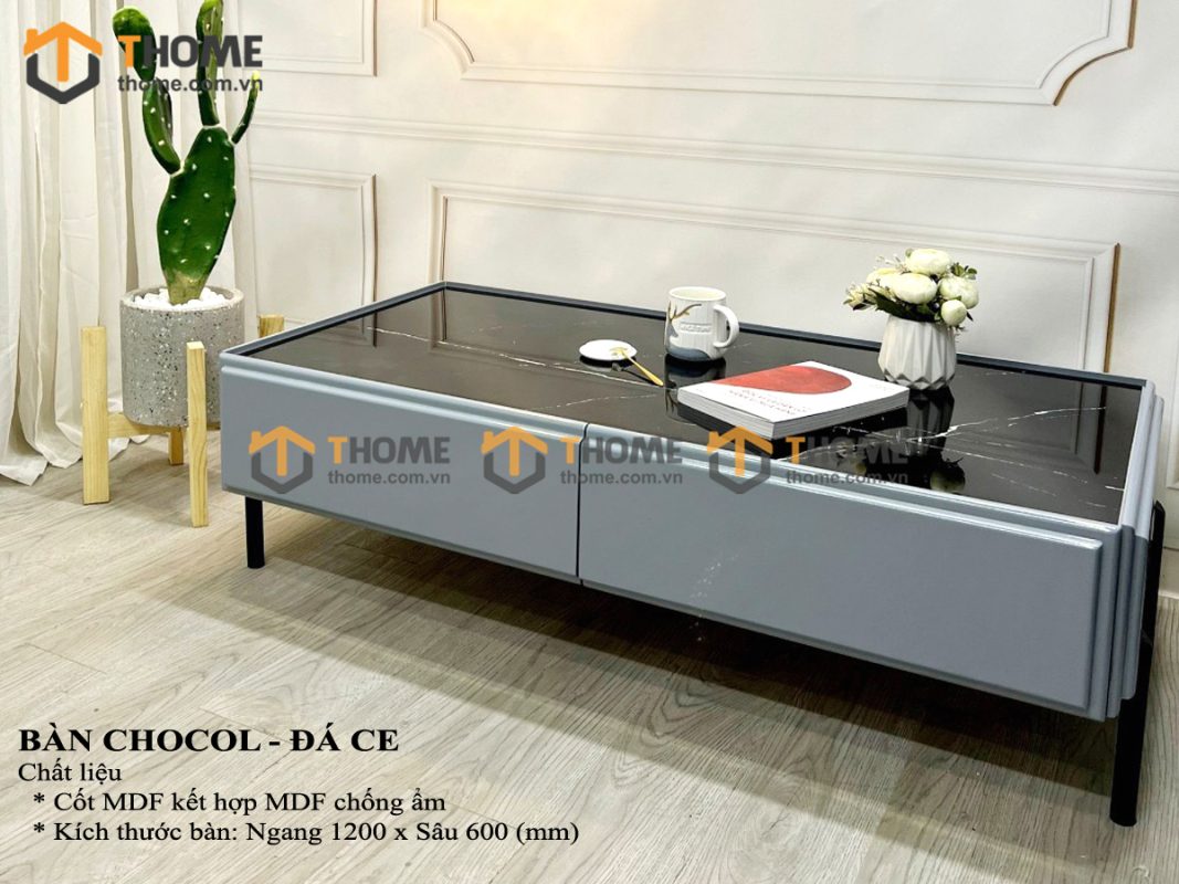 Bàn sofa nhập khẩu mặt đá hình chữ nhật hở chân BSF-03NK