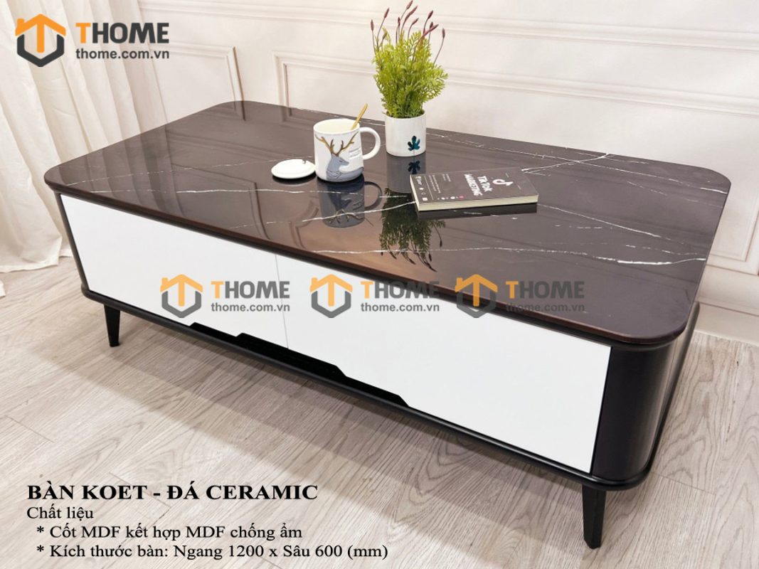 Bàn sofa nhập khẩu mặt đá hình chữ nhật hở chân BSF-03NK