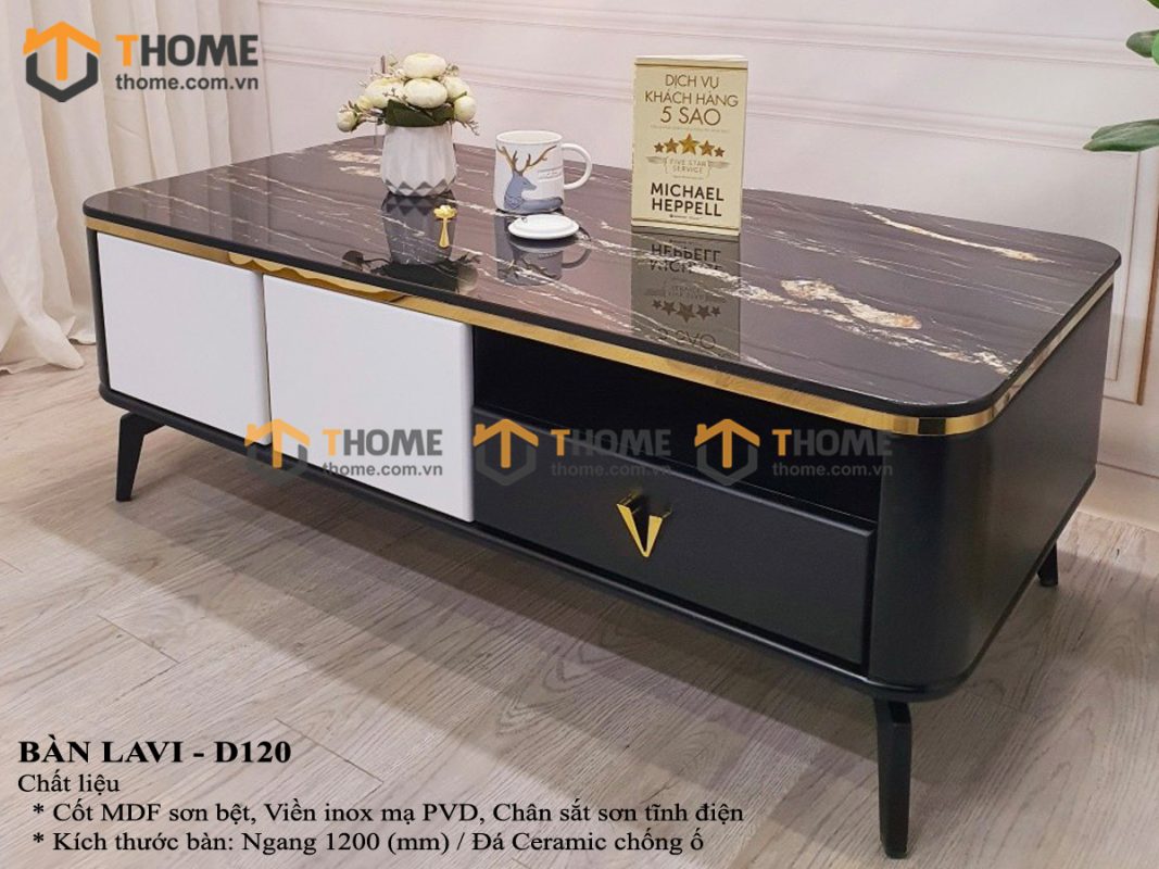 Bàn sofa nhập khẩu mặt đá hình chữ nhật hở chân BSF-03NK