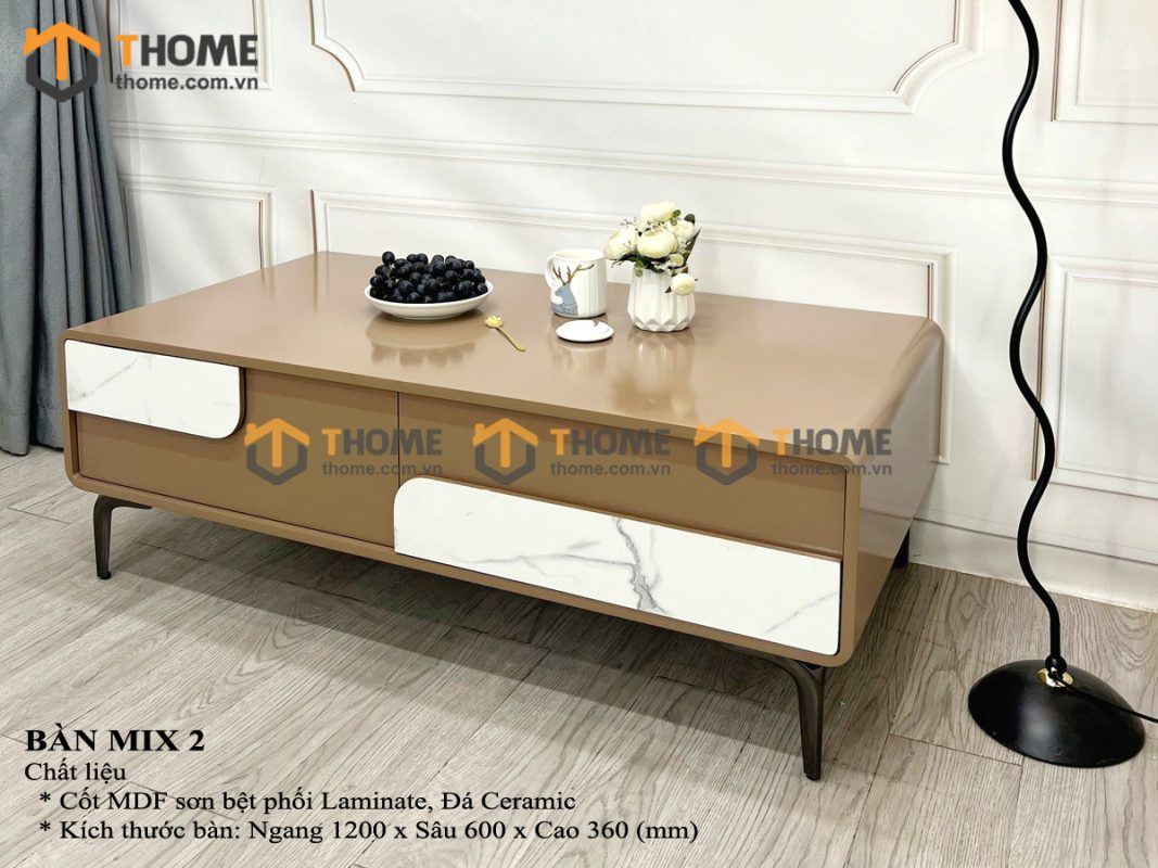 Bàn sofa nhập khẩu mặt đá hình chữ nhật hở chân BSF-03NK