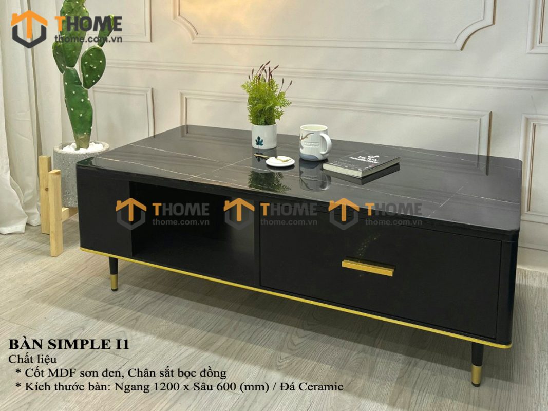 Bàn sofa nhập khẩu mặt đá hình chữ nhật hở chân BSF-03NK