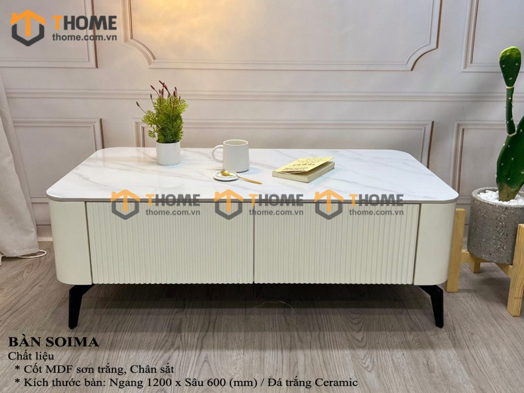 Bàn sofa nhập khẩu mặt đá hình chữ nhật hở chân BSF-03NK