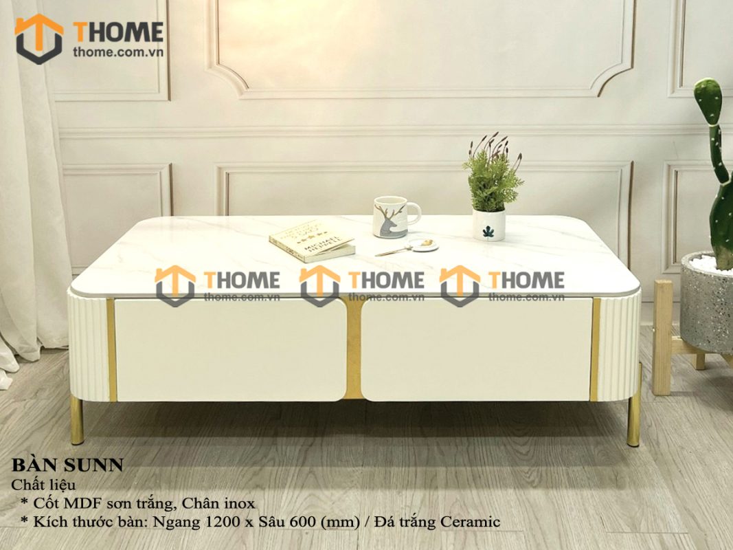 Bàn sofa nhập khẩu mặt đá hình chữ nhật hở chân BSF-03NK