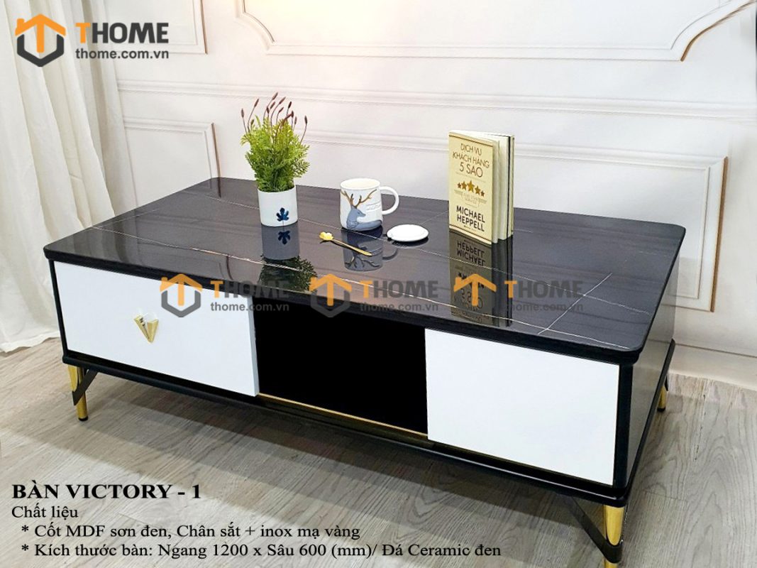 Bàn sofa nhập khẩu mặt đá hình chữ nhật hở chân BSF-03NK