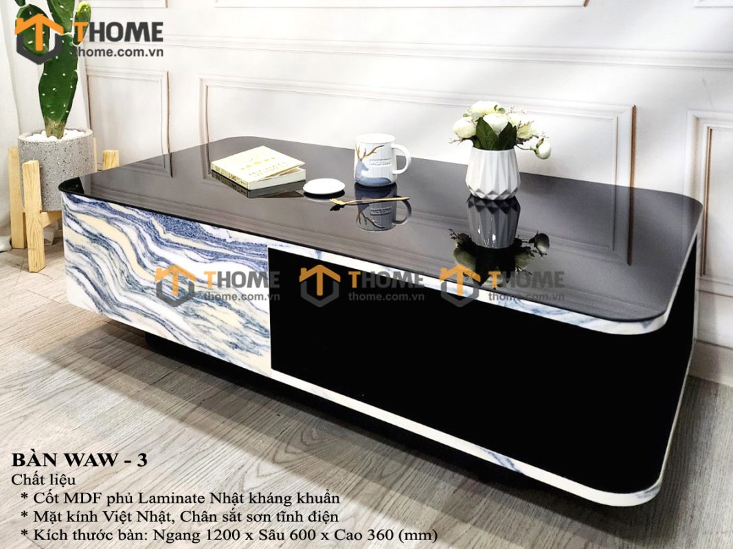 Bàn sofa nhập khẩu mặt đá hình chữ nhật kín chân BSF-04NK