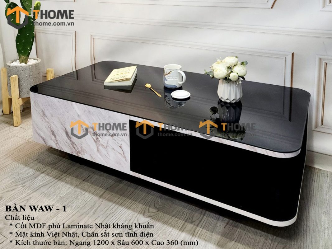 Bàn sofa nhập khẩu mặt đá hình chữ nhật kín chân BSF-04NK