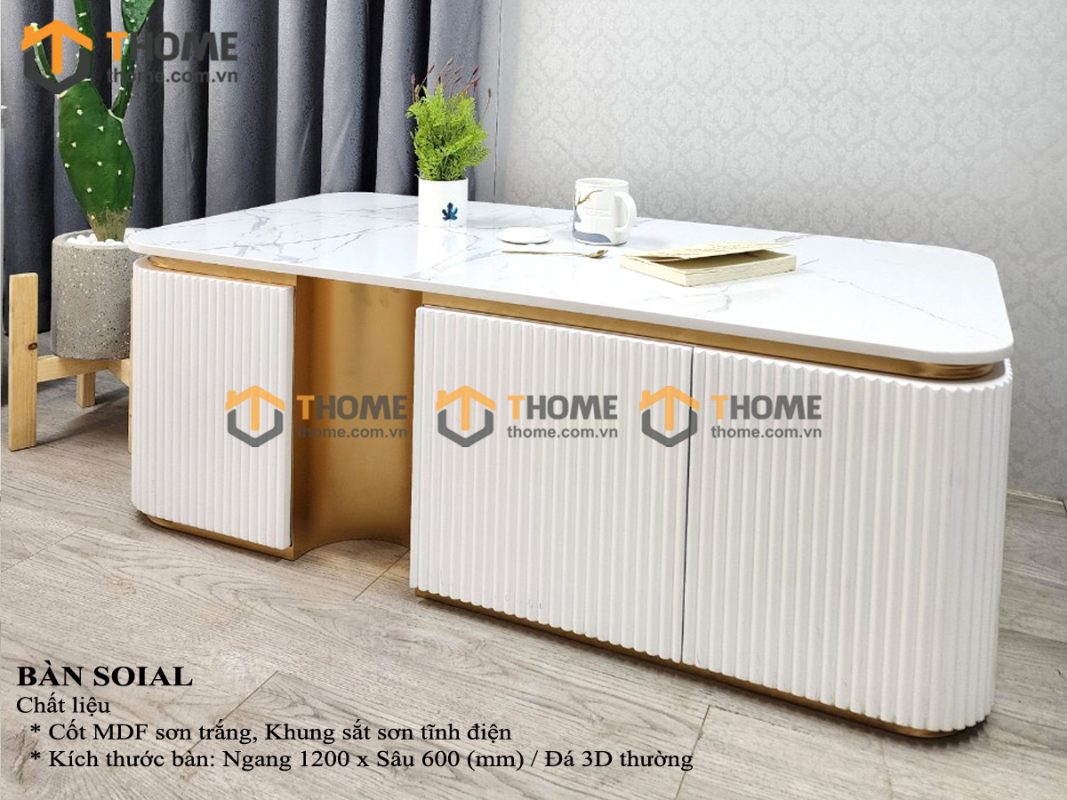 Bàn sofa nhập khẩu mặt đá hình chữ nhật kín chân BSF-04NK