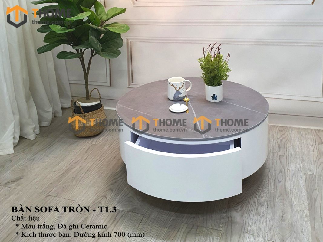 Bàn sofa nhập khẩu gỗ công nghiệp mặt đá hình tròn kín chân BSF-01NK