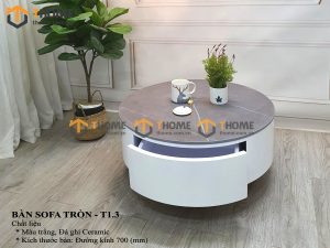 Bàn sofa nhập khẩu gỗ công nghiệp mặt đá hình tròn kín chân BSF-01NK