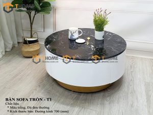 Bàn sofa nhập khẩu gỗ công nghiệp mặt đá hình tròn kín chân BSF-01NK