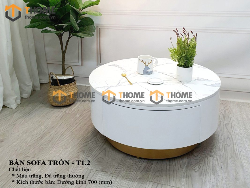Bàn sofa nhập khẩu gỗ công nghiệp mặt đá hình tròn kín chân BSF-01NK