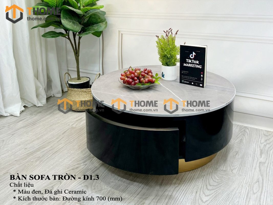 Bàn sofa nhập khẩu gỗ công nghiệp mặt đá hình tròn kín chân BSF-01NK
