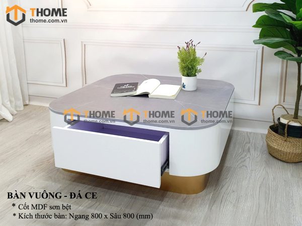 Bàn sofa nhập khẩu mặt đá hình vuông kín chân BSF-02NK