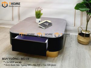 Bàn sofa nhập khẩu mặt đá hình vuông kín chân BSF-02NK