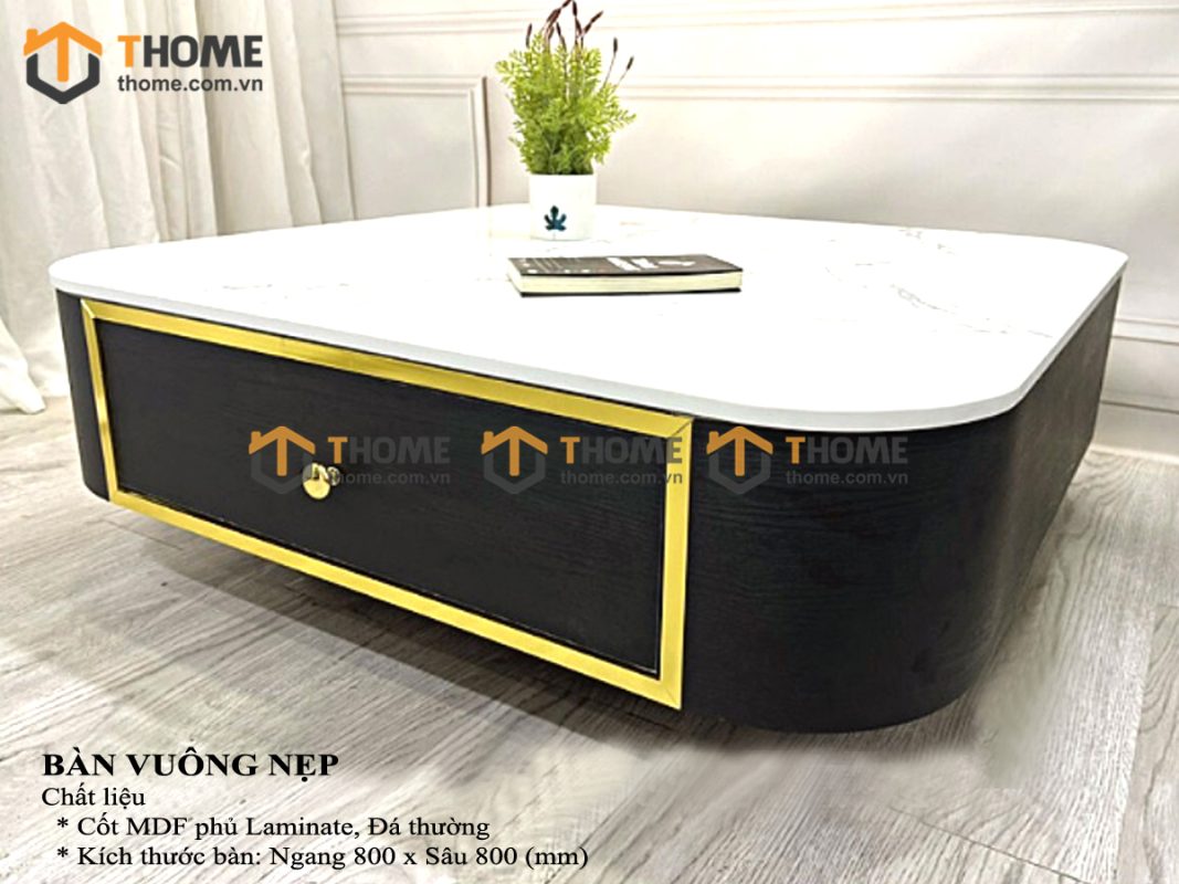 Bàn sofa nhập khẩu mặt đá hình vuông kín chân BSF-02NK