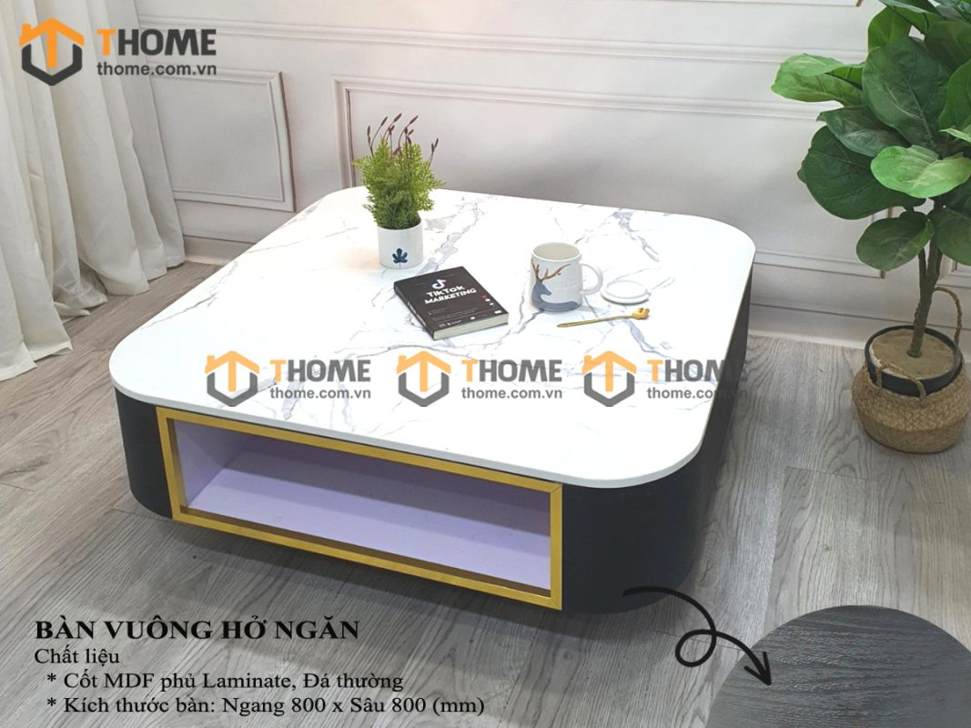 Bàn sofa nhập khẩu mặt đá hình vuông kín chân BSF-02NK