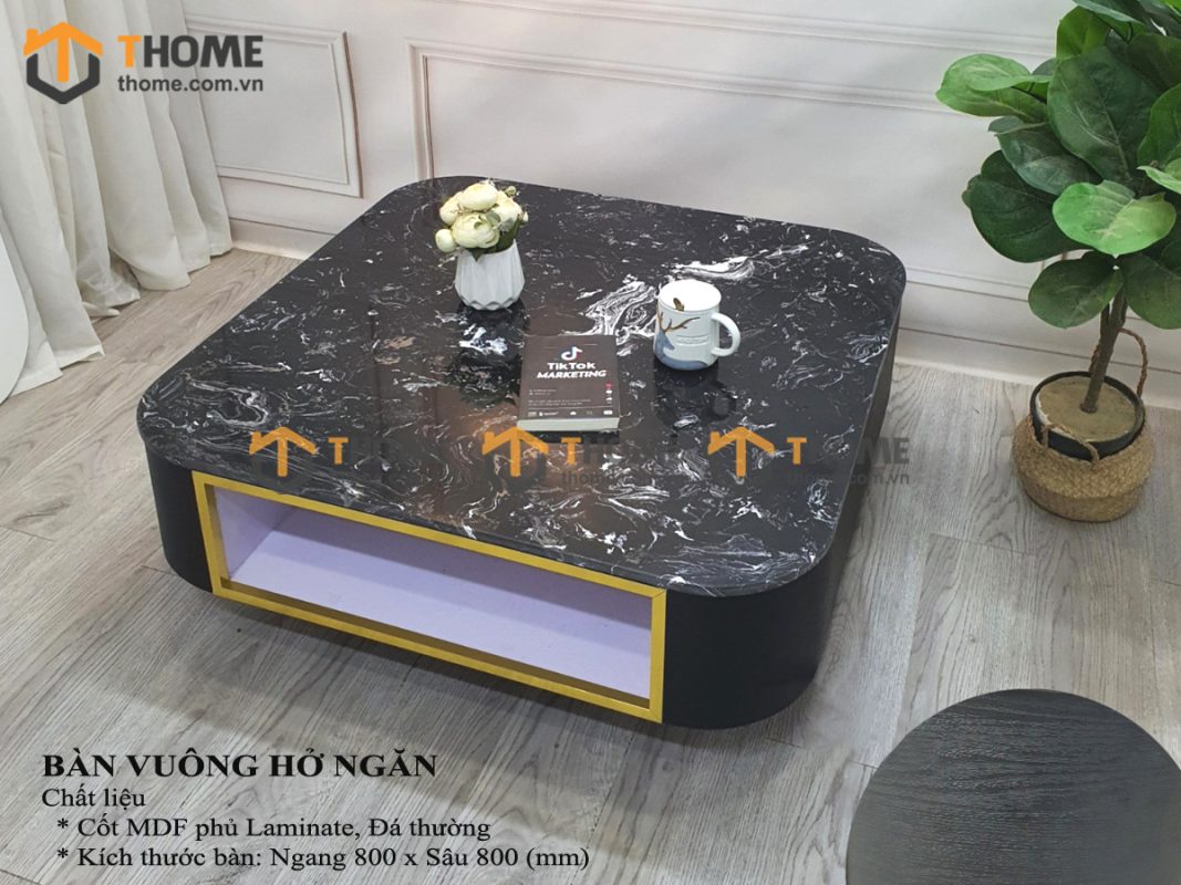 Bàn sofa nhập khẩu mặt đá hình vuông kín chân BSF-02NK
