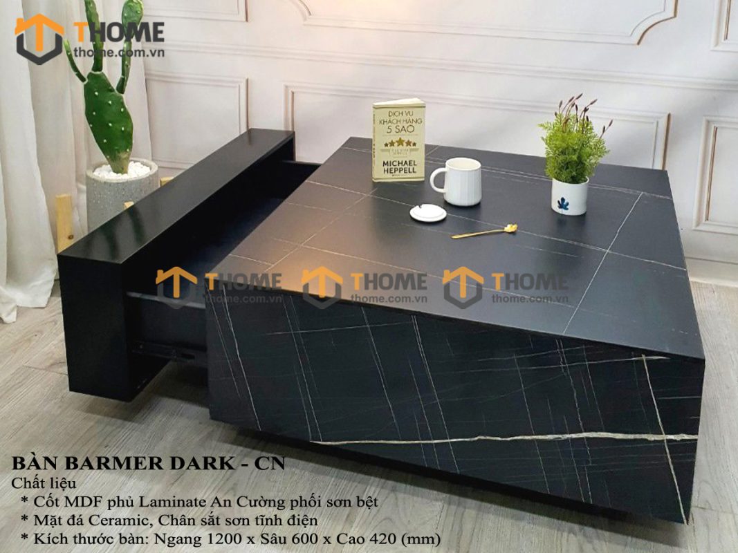 Bàn sofa nhập khẩu mặt đá hình vuông kín chân BSF-02NK