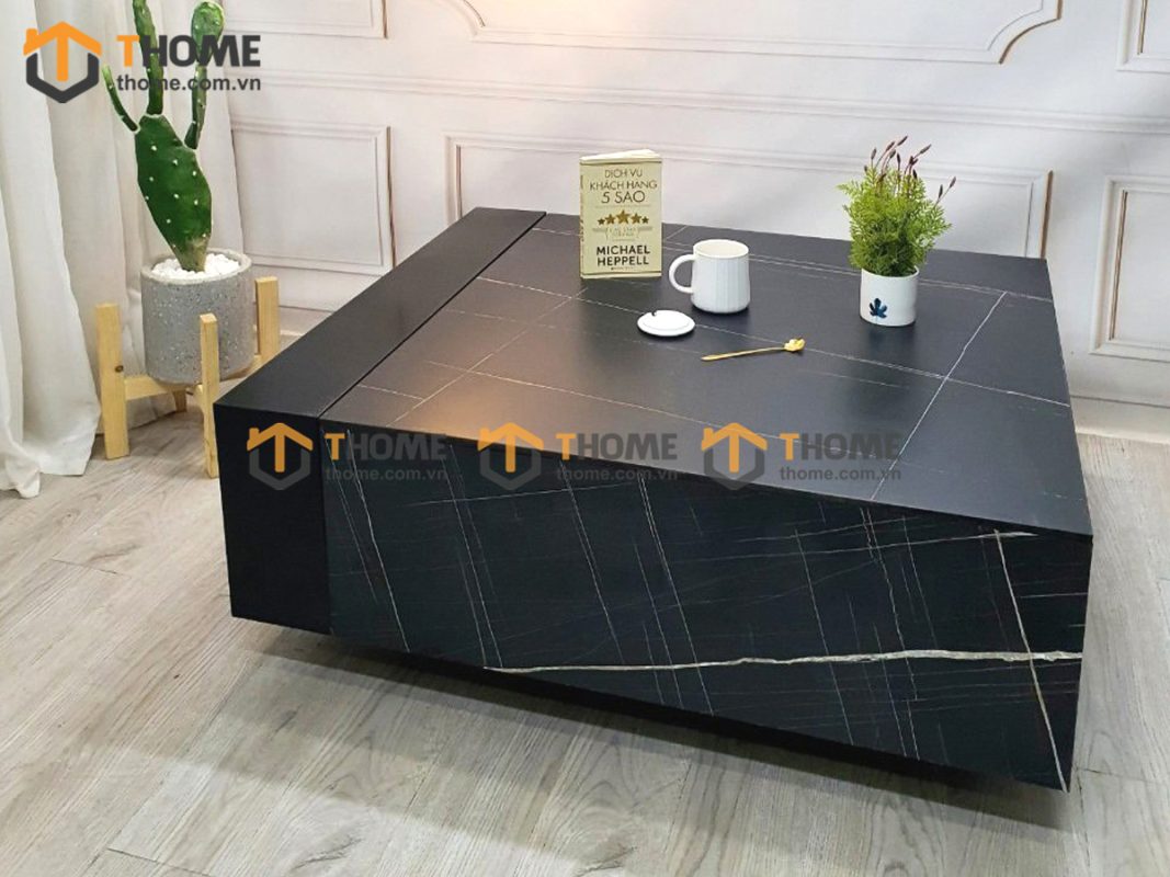 Bàn sofa nhập khẩu mặt đá hình vuông kín chân BSF-02NK