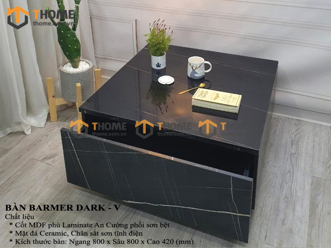 Bàn sofa nhập khẩu mặt đá hình vuông kín chân BSF-02NK