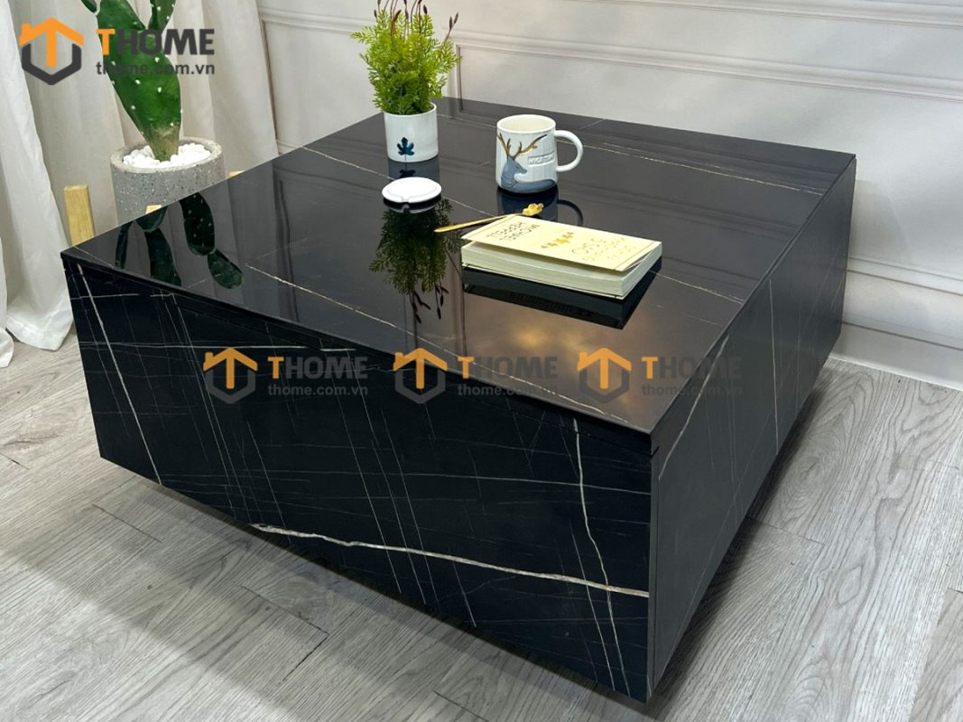 Bàn sofa nhập khẩu mặt đá hình vuông kín chân BSF-02NK