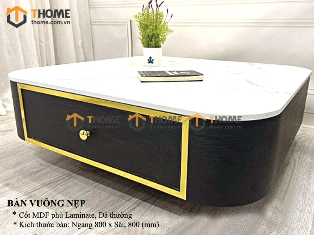 Bàn sofa nhập khẩu mặt đá hình vuông kín chân BSF-02NK