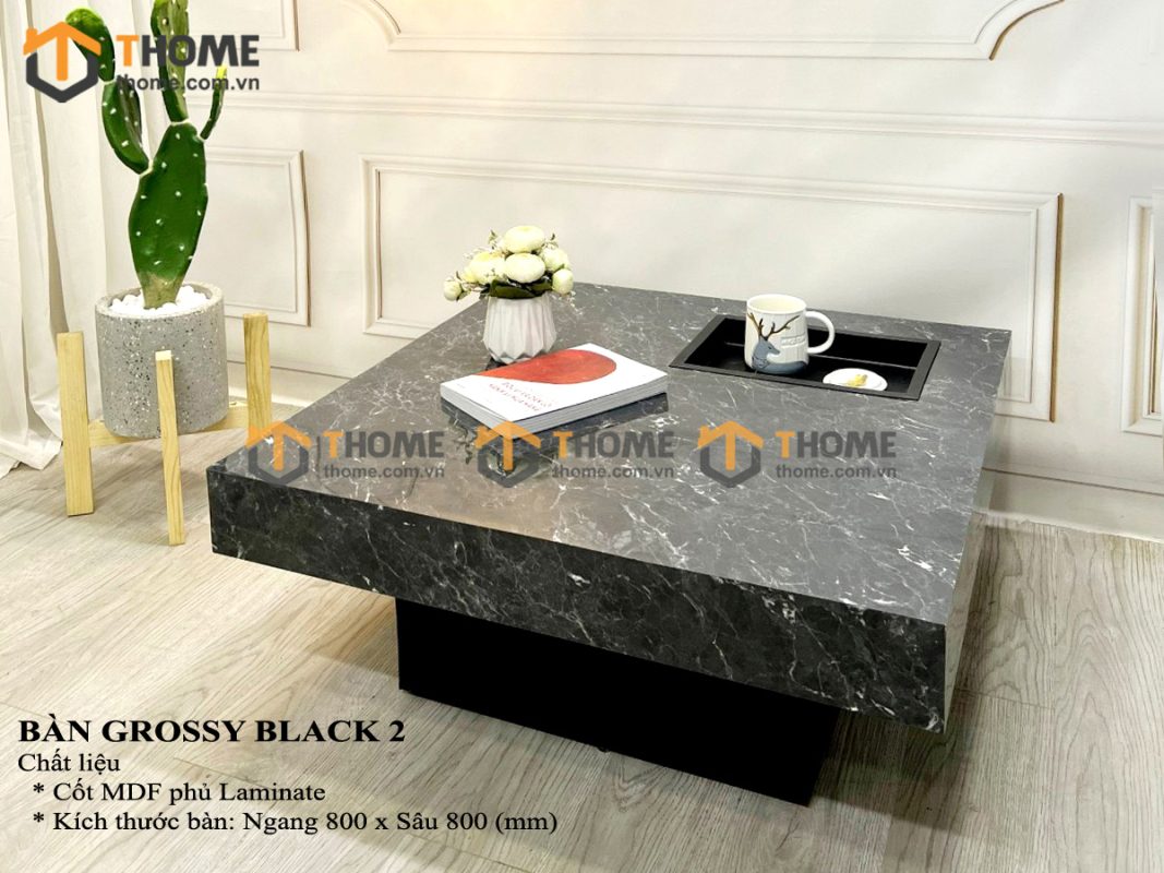 Bàn sofa nhập khẩu mặt đá hình vuông kín chân BSF-02NK