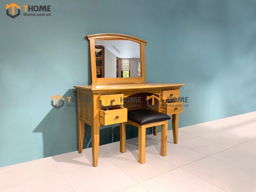 Bàn trang điểm gỗ sồi tự nhiên 4 hộc kéo Como 01BTD-12SM