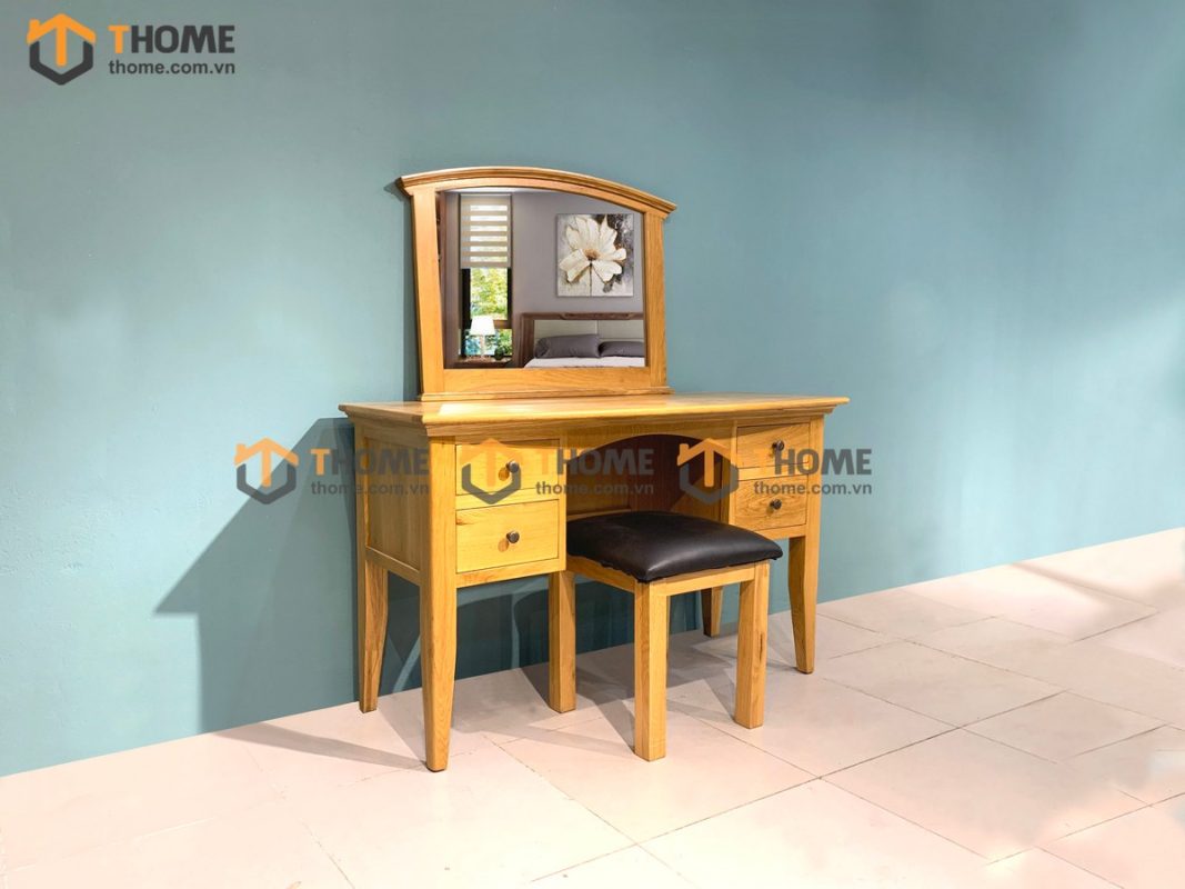 Bàn trang điểm gỗ sồi tự nhiên 4 hộc kéo Como 01BTD-12SM