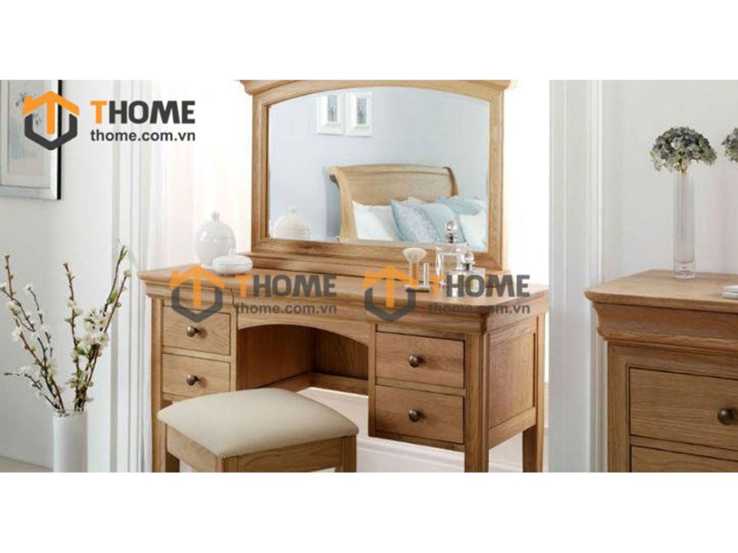 Bàn trang điểm gỗ sồi tự nhiên 4 hộc kéo Como 01BTD-12SM
