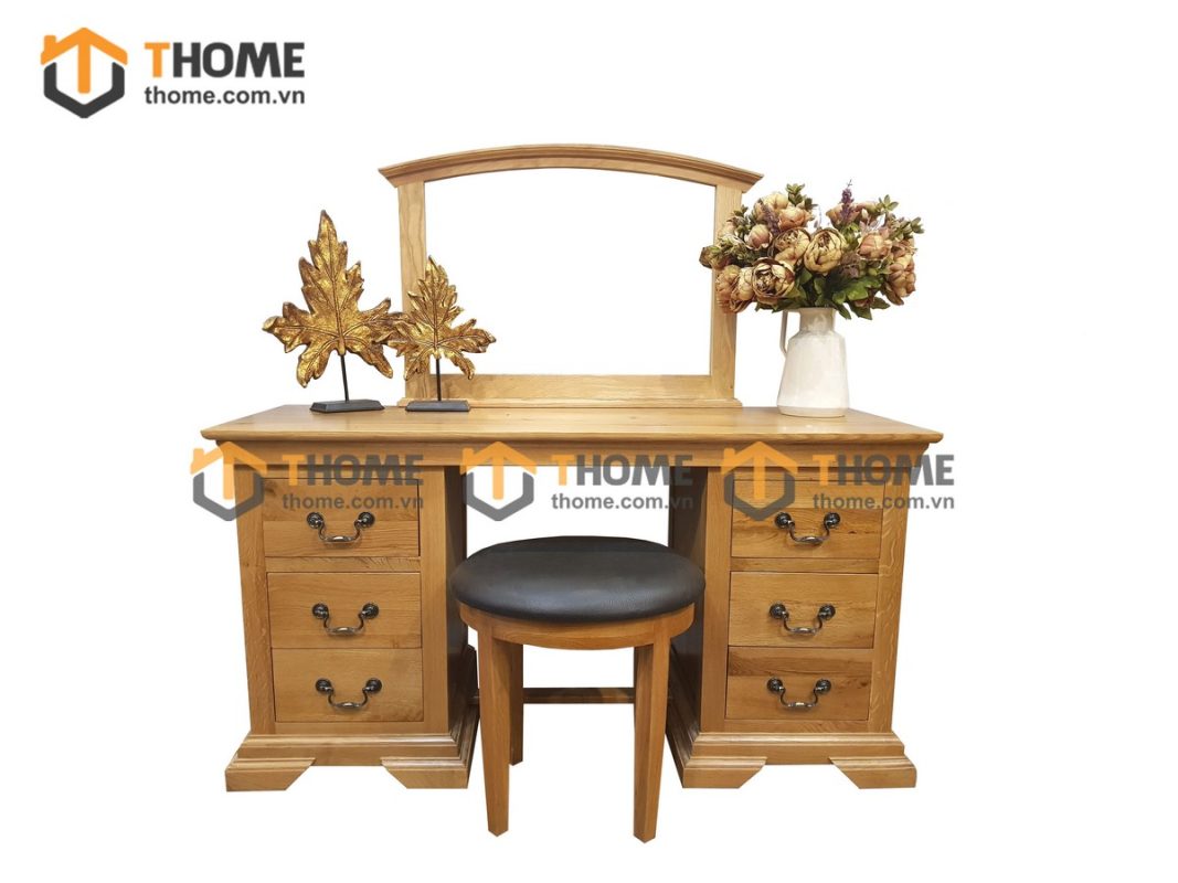 Bàn trang điểm gỗ sồi tự nhiên 6 hộc kéo Tuscany BTD-13SM