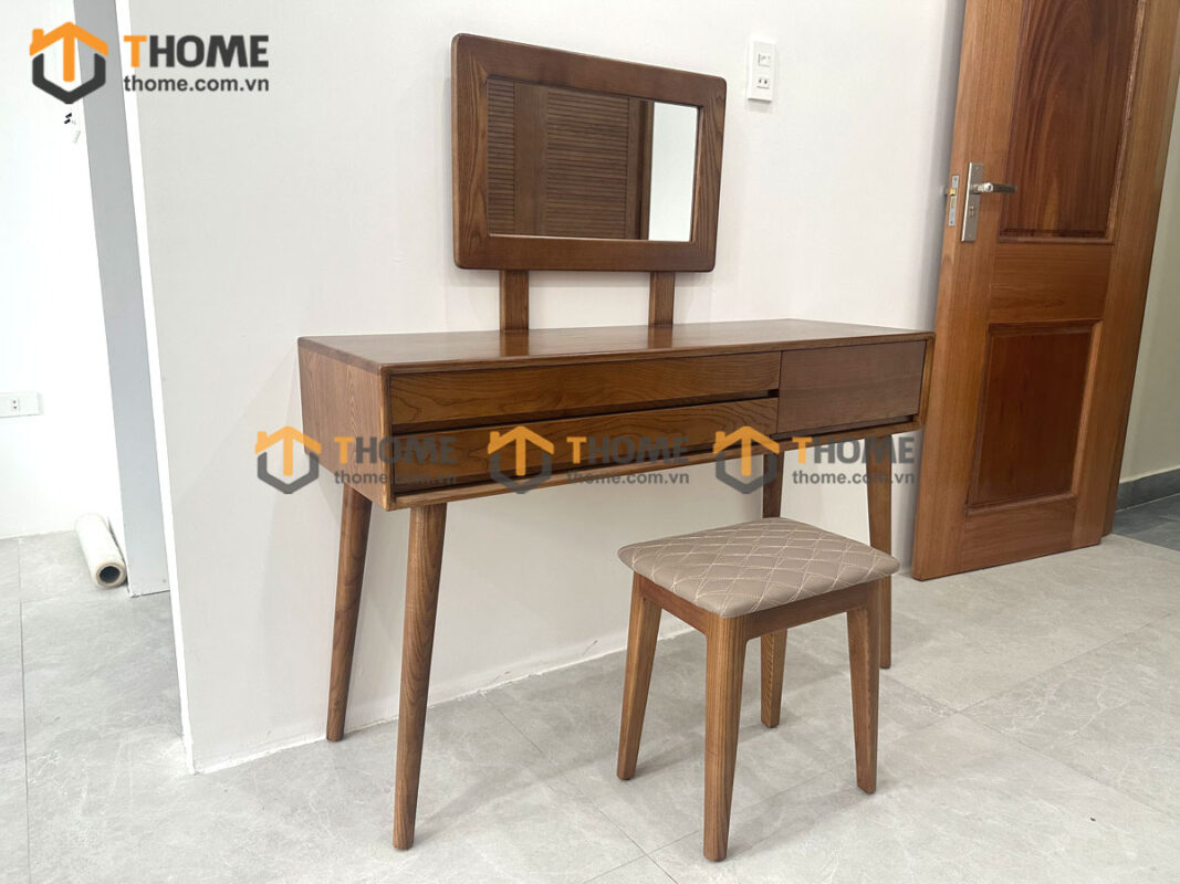 Bàn trang điểm gỗ sồi tự nhiên Cogo 3 hộc kéo BTD-06SN
