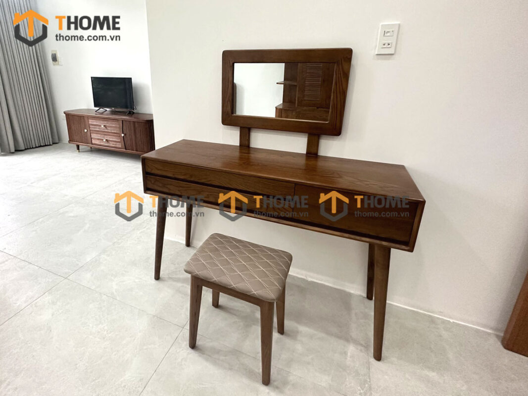 Bàn trang điểm gỗ sồi tự nhiên Cogo 3 hộc kéo BTD-06SN
