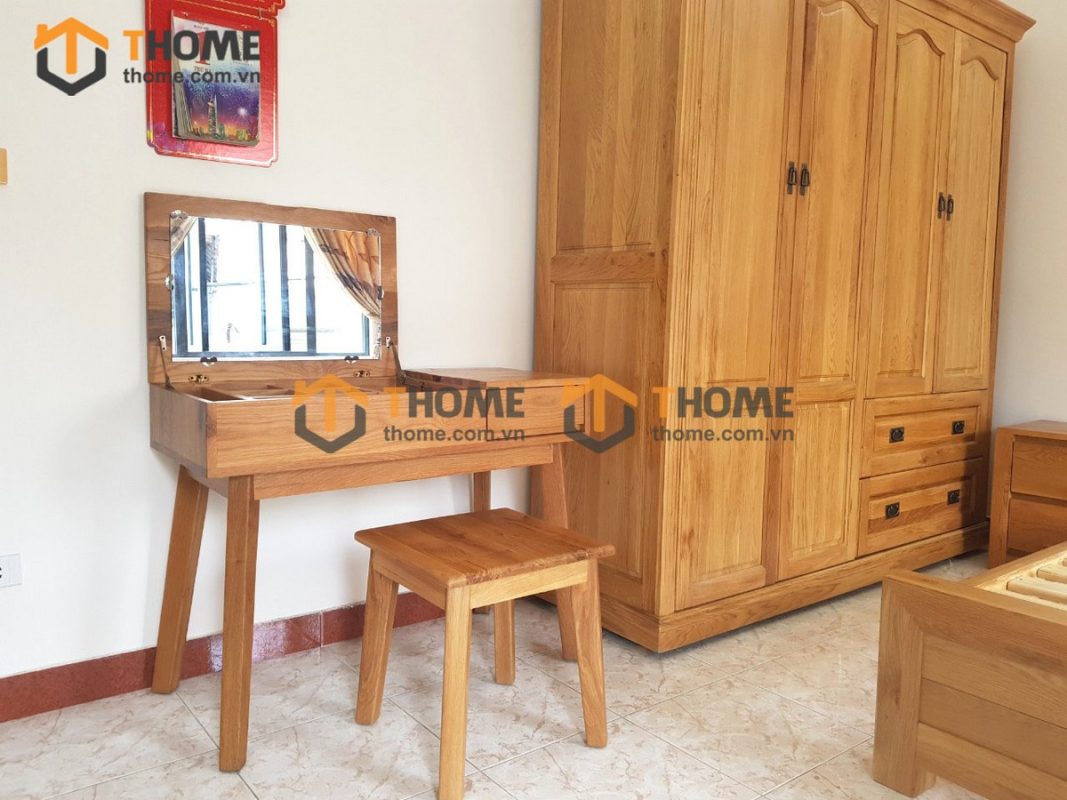 Bàn trang điểm gỗ sồi tự nhiên lật Como BTD-17SM