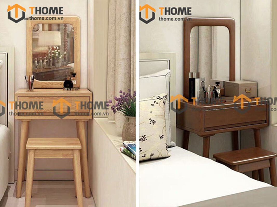 Bàn trang điểm gỗ sồi tự nhiên 1 hộc kéo 0.6m Lion BTD-01SN